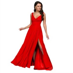 Gorgeous Emerald Sleeveless V Neck Slit Maxi Evening Dress
